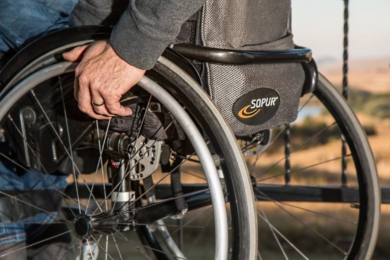 Patient sitting on a Wheelchair